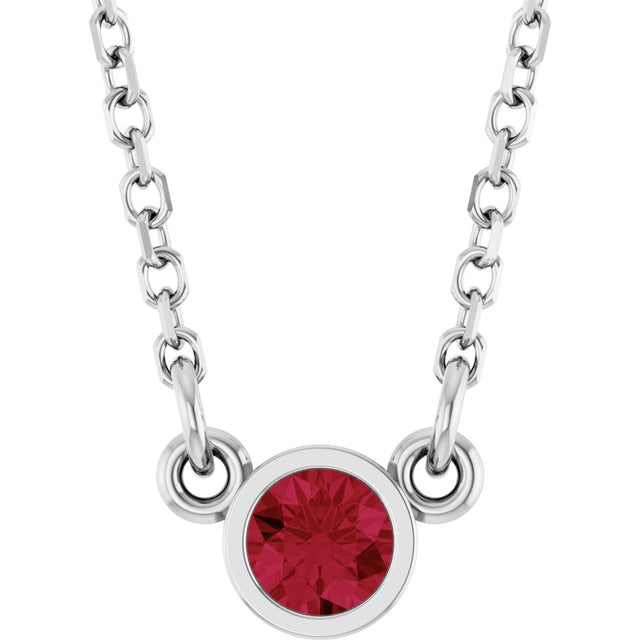 Rhodium-Plated Sterling Silver Lab-Grown Ruby Solitaire 16" Necklace 
