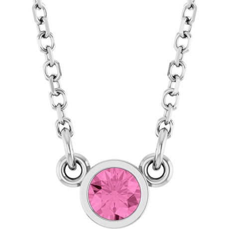 14K White Gold Natural Pink Sapphire Solitaire 18" Necklace 