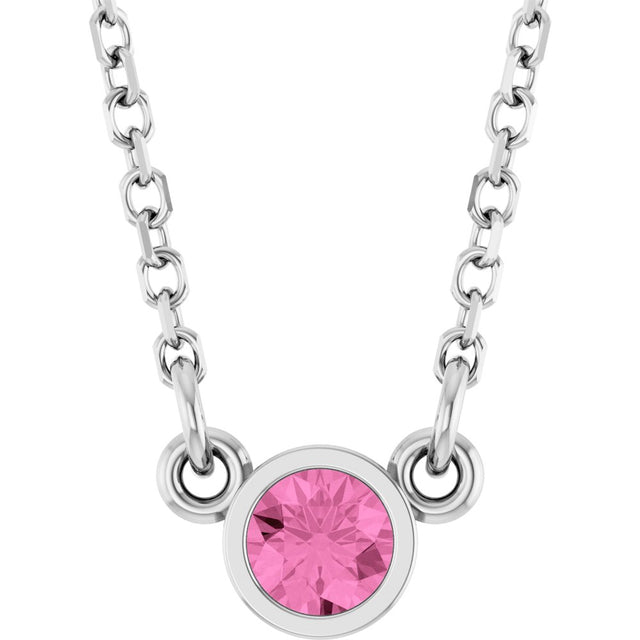 14K White Gold Natural Pink Sapphire Solitaire 18" Necklace 