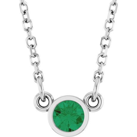 14K White Gold Lab-Grown Emerald Solitaire 16" Necklace 