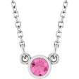 14K White Natural Pink Sapphire Solitaire 18" Necklace 