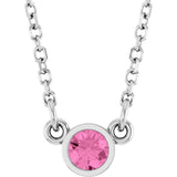 14K White Natural Pink Sapphire Solitaire 18" Necklace 