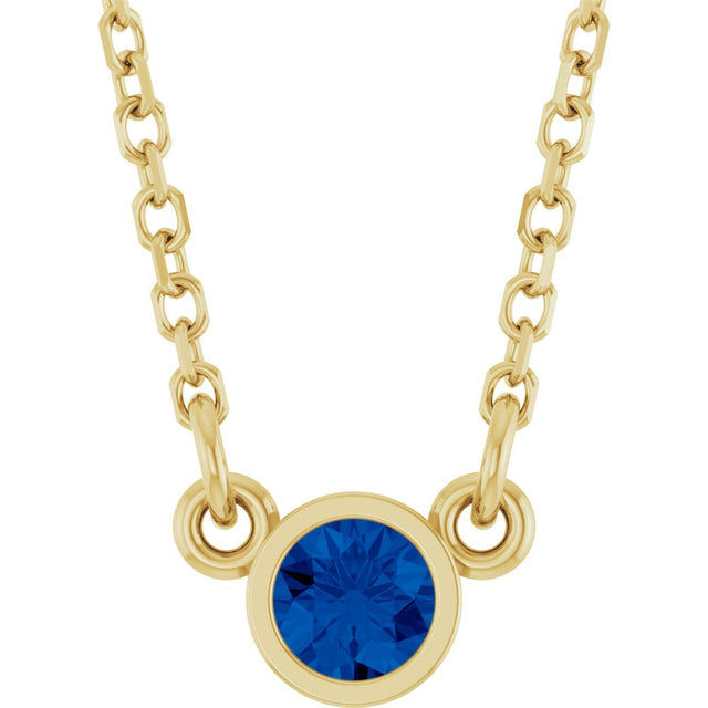 14K Yellow Lab-Grown Blue Sapphire Solitaire 16" Necklace 