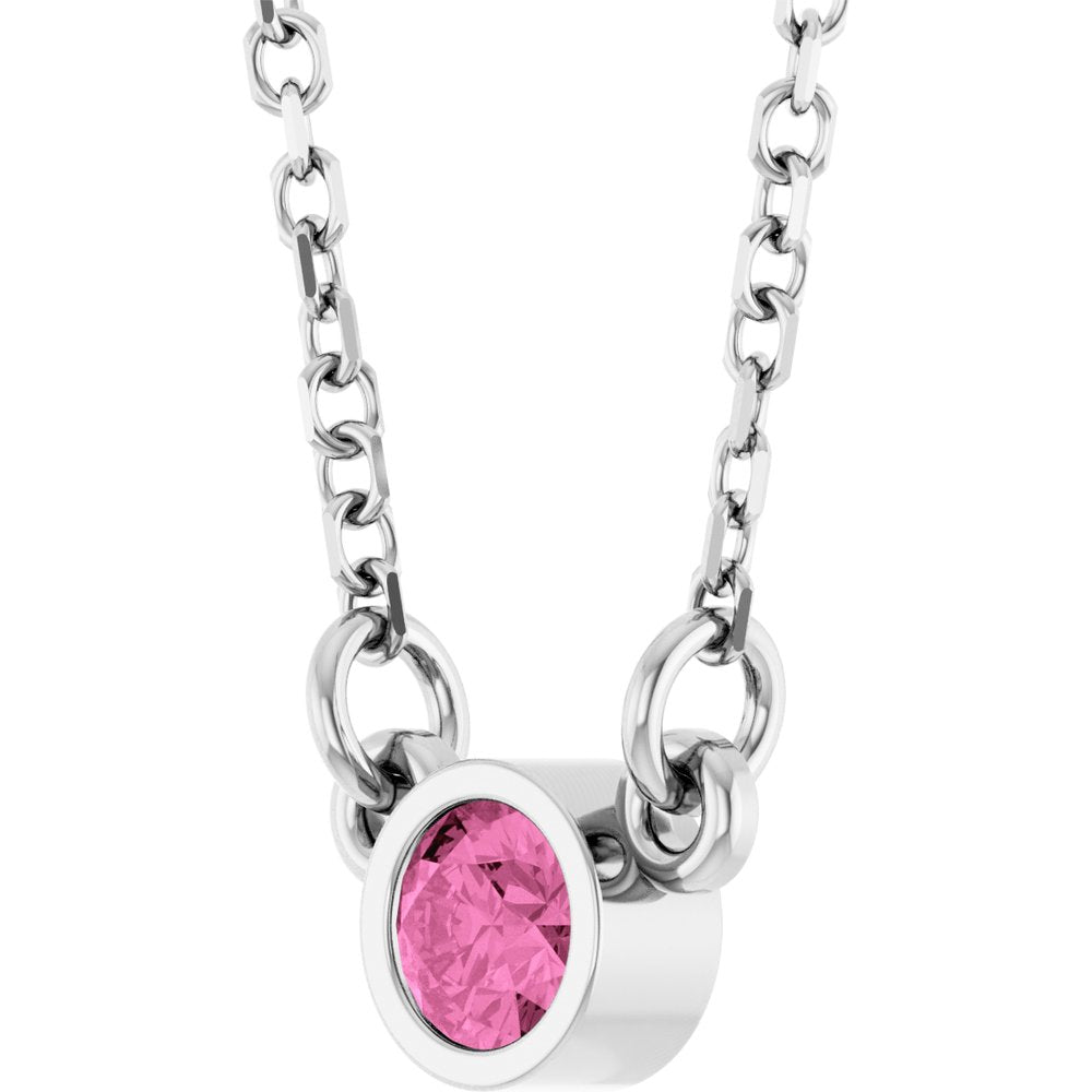 14K White Natural Pink Sapphire Solitaire 18" Necklace