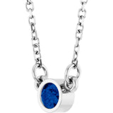 Rhodium-Plated Sterling Silver Imitation Blue Sapphire Solitaire 16" Necklace