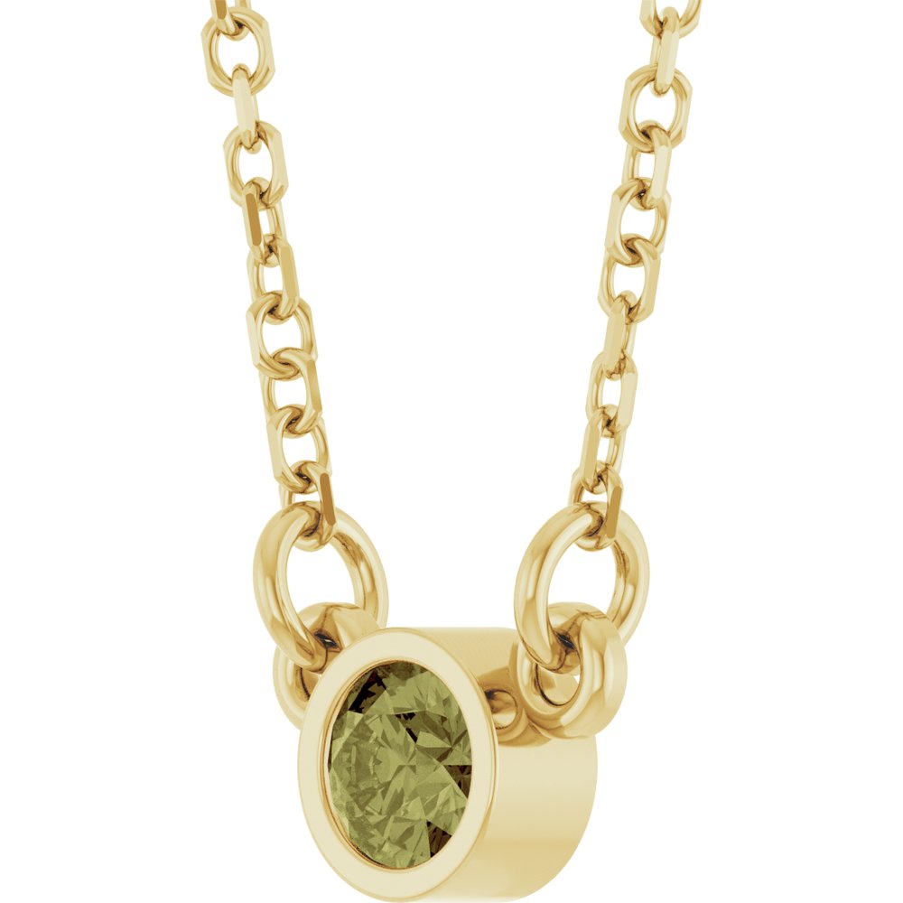 14K Yellow Natural Green Sapphire Solitaire 18" Necklace