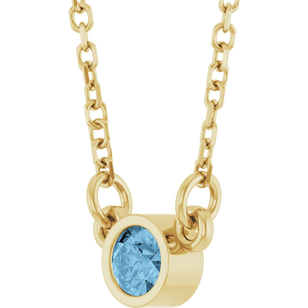 14K Yellow Gold Natural Sky Blue Topaz Solitaire 18" Necklace 
