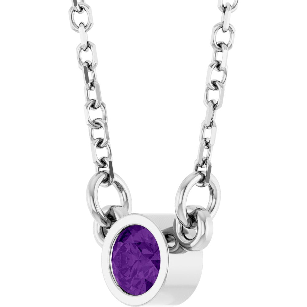 Rhodium-Plated Sterling Silver Natural Amethyst Solitaire 16" Necklace