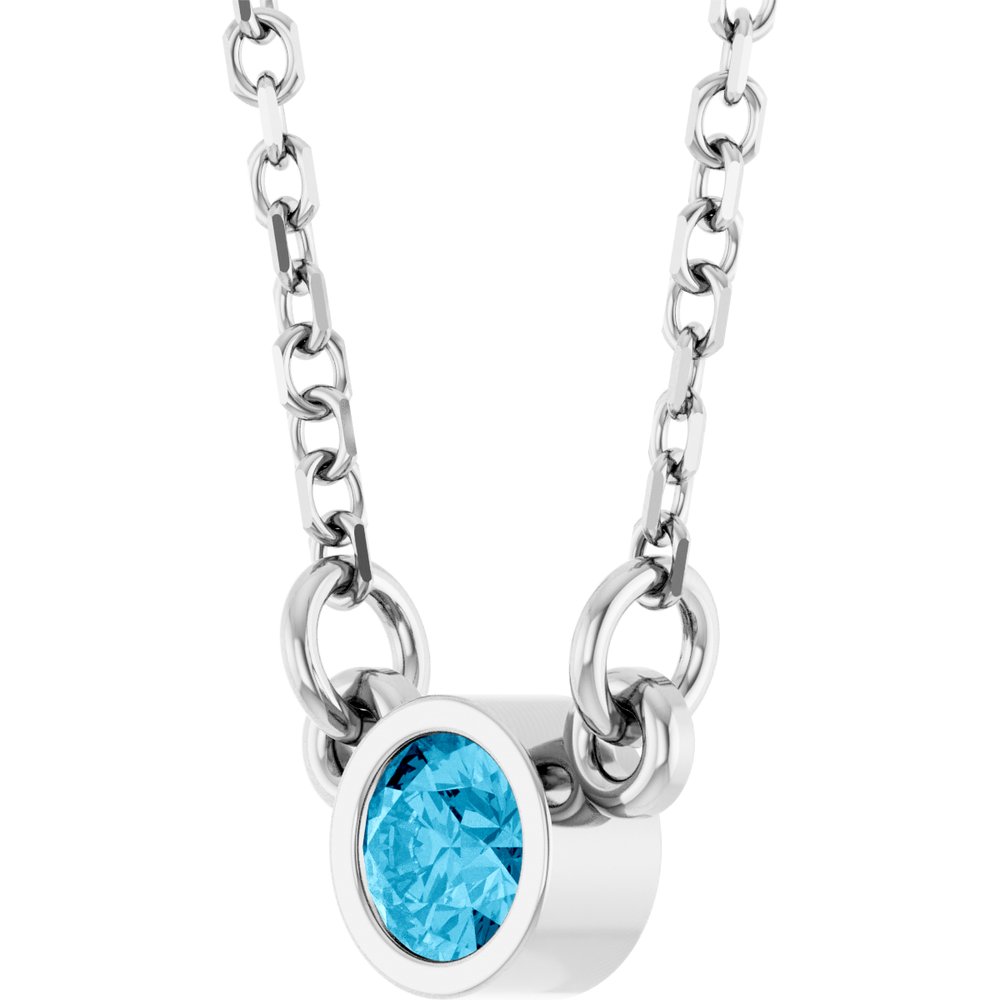 Rhodium-Plated Sterling Silver Natural Aquamarine Solitaire 16" Necklace