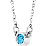 Rhodium-Plated Sterling Silver Natural Aquamarine Solitaire 16" Necklace