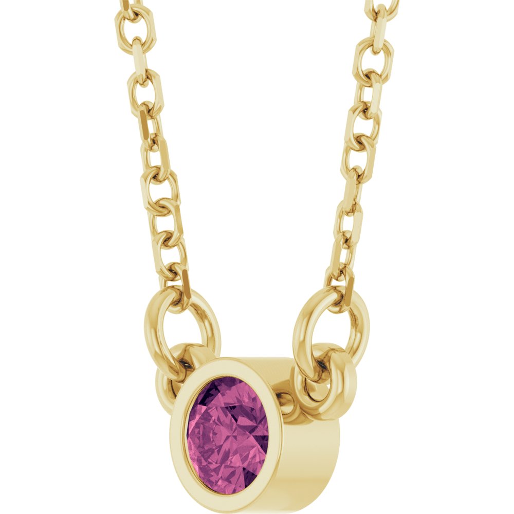 14K Yellow Gold Natural Pink Tourmaline Solitaire 16" Necklace