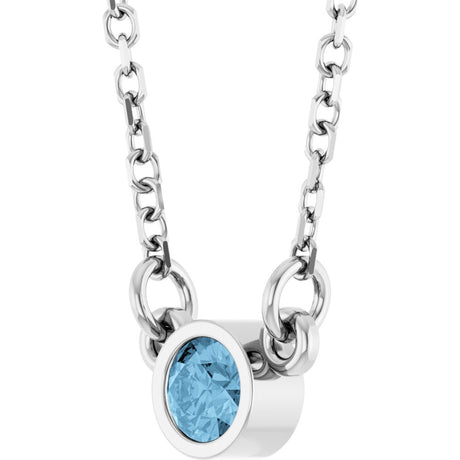 14K White Natural Sky Blue Topaz Solitaire 18" Necklace