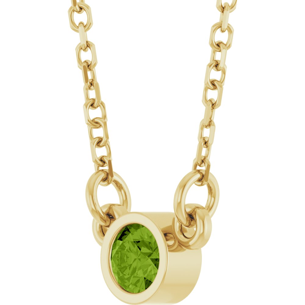 14K Yellow Natural Peridot Solitaire 16" Necklace