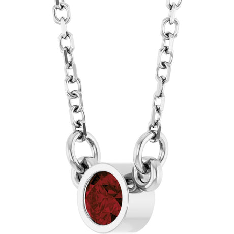 Rhodium-Plated Sterling Silver Natural Mozambique Garnet Solitaire 16" Necklace