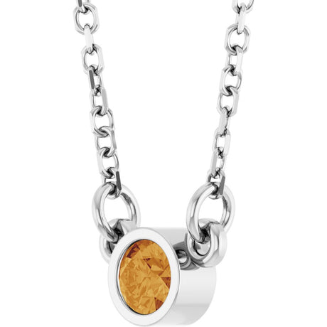 Rhodium-Plated Sterling Silver Natural Citrine Solitaire 16" Necklace