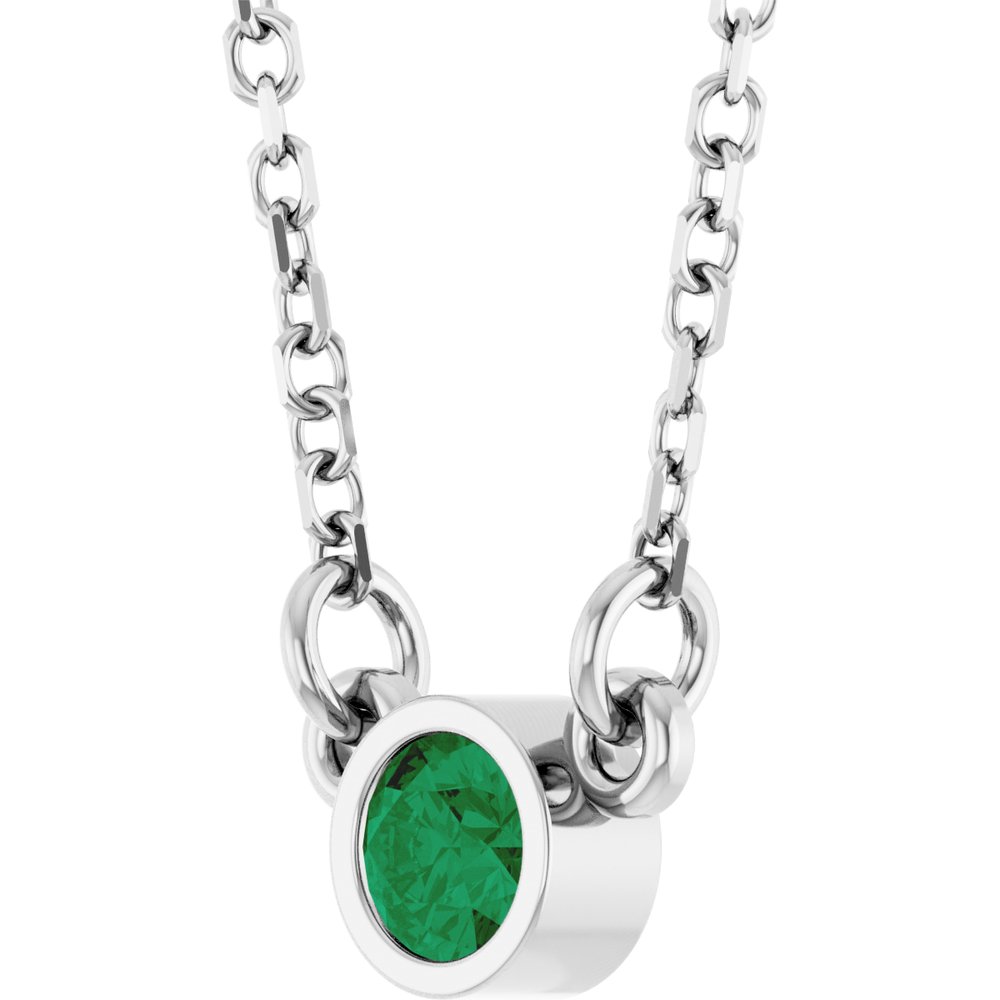 14K White Gold Lab-Grown Emerald Solitaire 16" Necklace 