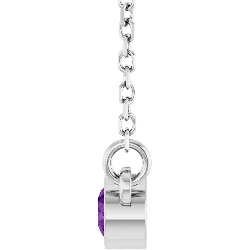 Rhodium-Plated Sterling Silver Natural Amethyst Solitaire 16" Necklace