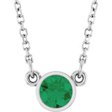 Rhodium-Plated Sterling Silver Lab-Grown Emerald Solitaire 16" Necklace 