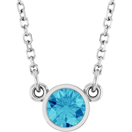14K White Gold Natural Blue Zircon Solitaire 16" Necklace 