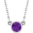 14K White Gold Natural Amethyst Solitaire 16" Necklace 