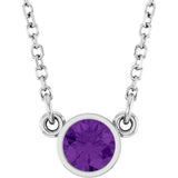 14K White Gold Natural Amethyst Solitaire 16" Necklace 