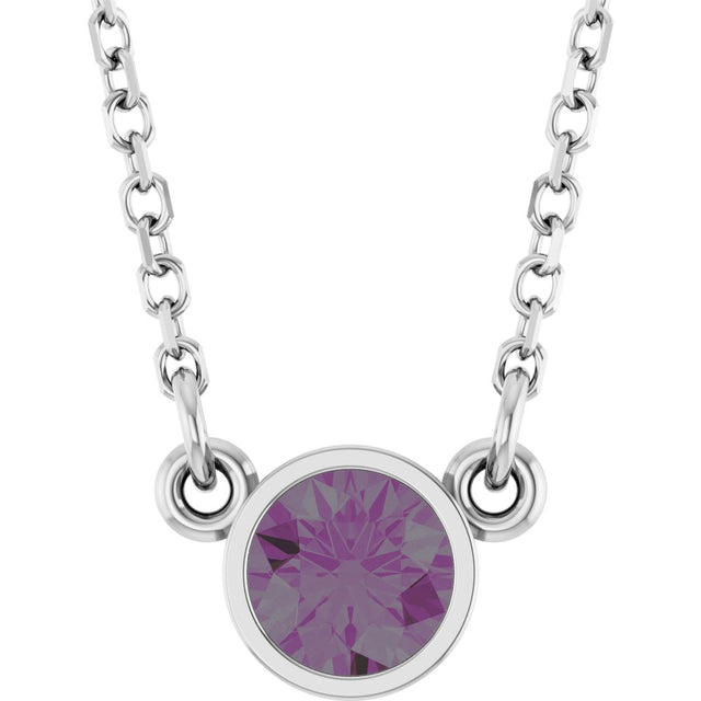 Rhodium-Plated Sterling Silver Lab-Grown Alexandrite Solitaire 16" Necklace 