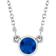 14K White Lab-Grown Blue Sapphire Solitaire 16" Necklace 