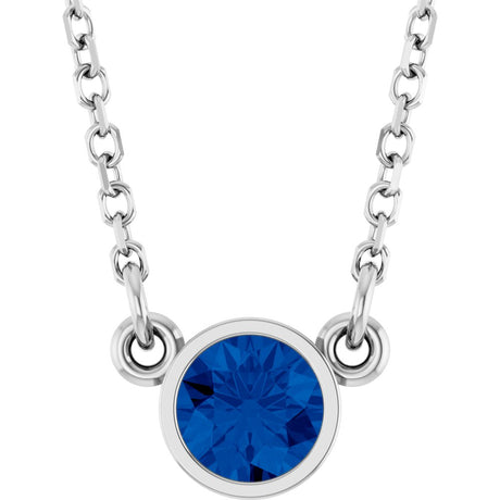 14K White Lab-Grown Blue Sapphire Solitaire 16" Necklace 
