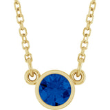 14K Yellow Gold Lab-Grown Blue Sapphire Solitaire 16" Necklace 