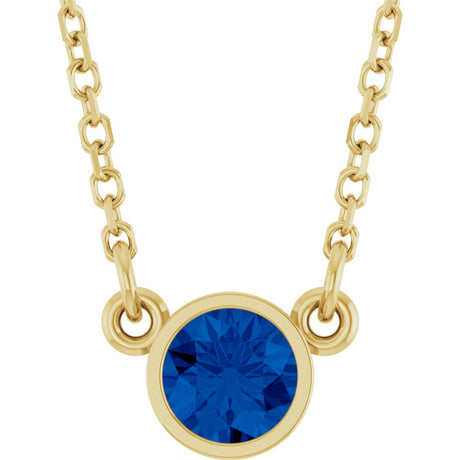 14K Yellow Gold Lab-Grown Blue Sapphire Solitaire 16" Necklace 