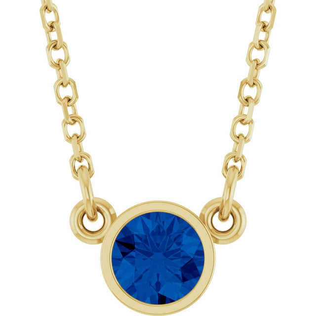 14K Yellow Gold Lab-Grown Blue Sapphire Solitaire 16" Necklace 