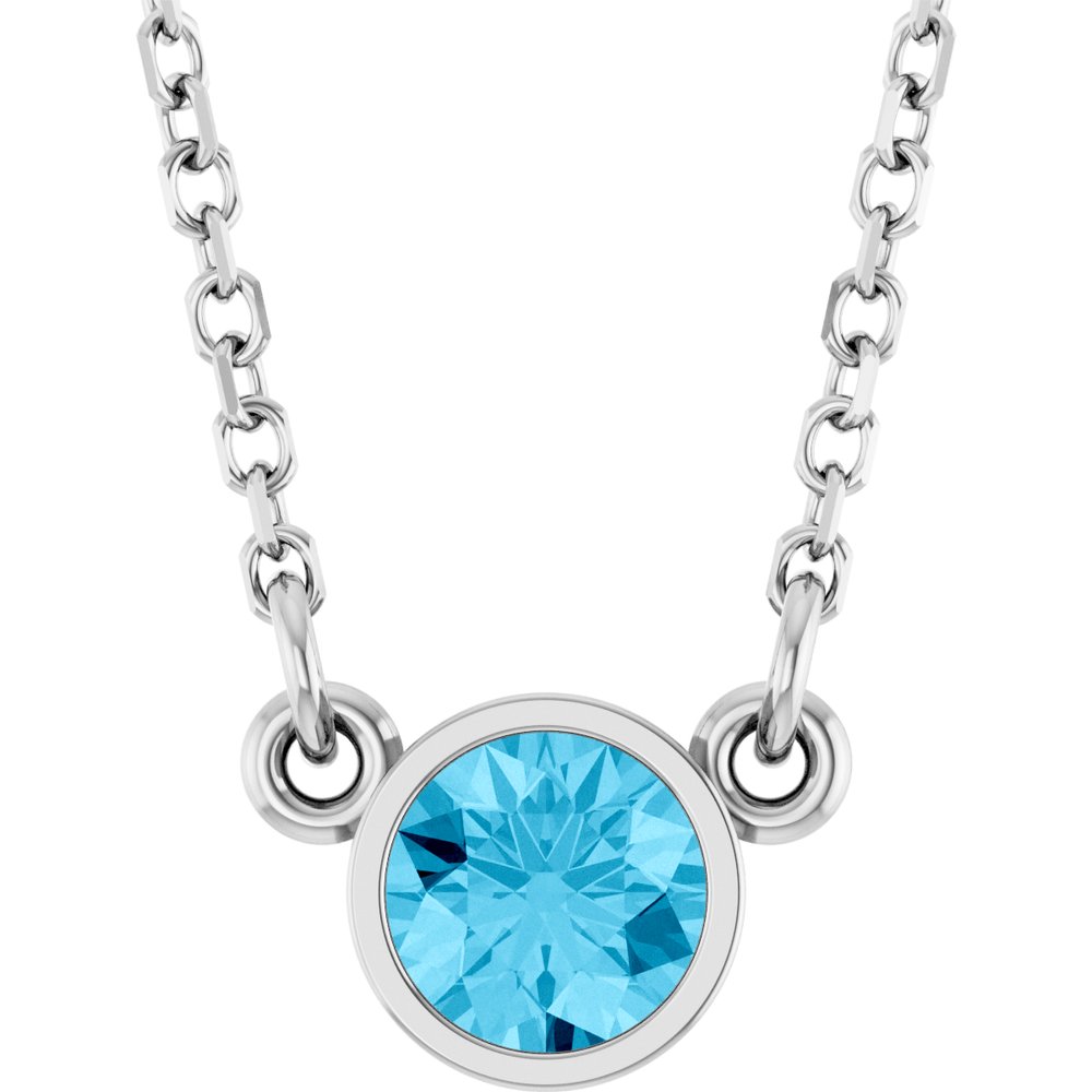 14K White Natural Aquamarine Solitaire 16" Necklace 