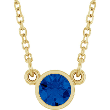 14K Yellow Lab-Grown Blue Sapphire Solitaire 16" Necklace 