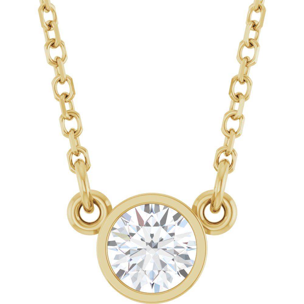 14K Yellow Gold 1/4 CT Natural Diamond Solitaire 18" Necklace 