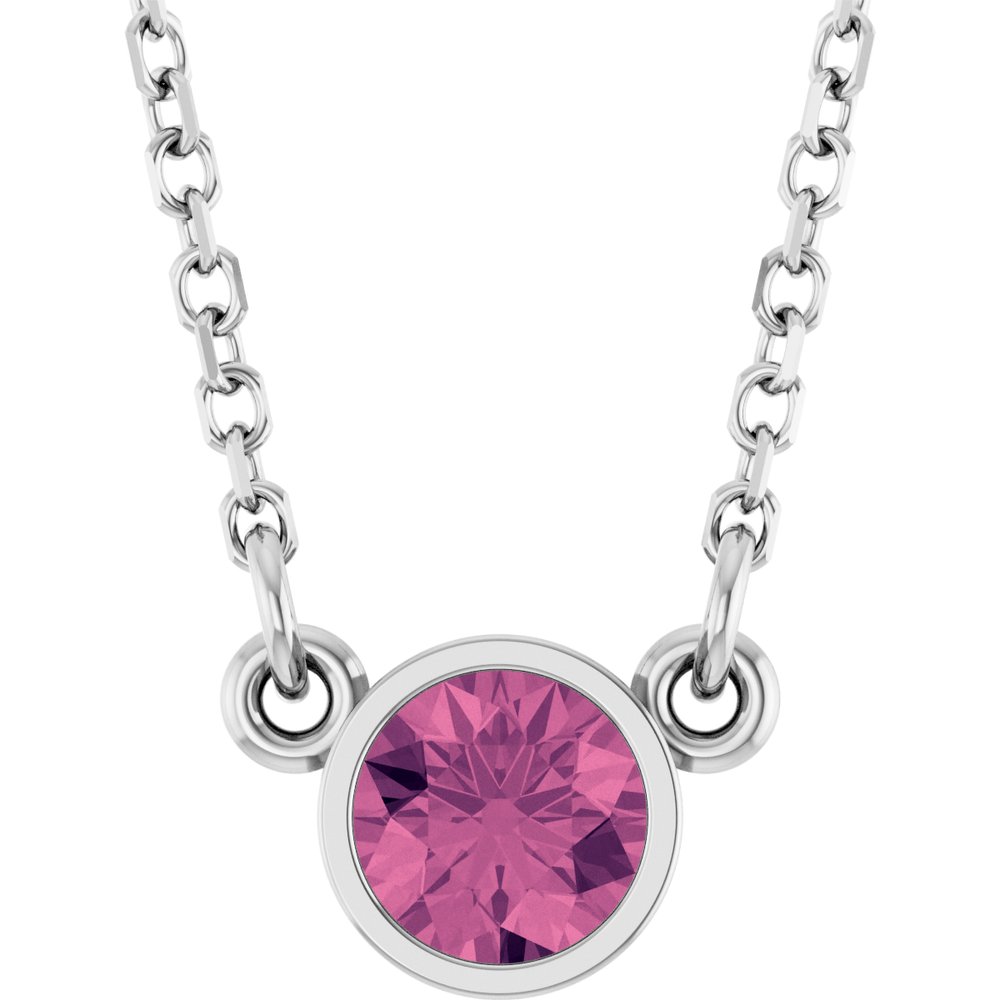 Rhodium-Plated Sterling Silver Imitation Pink Tourmaline Solitaire 16" Necklace 