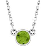 Rhodium-Plated Sterling Silver Natural Peridot Solitaire 16" Necklace 