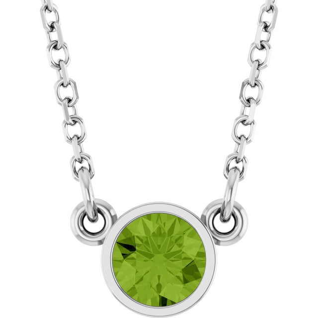 Rhodium-Plated Sterling Silver Natural Peridot Solitaire 16" Necklace 