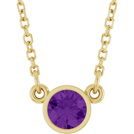 14K Yellow Gold Natural Amethyst Solitaire 16" Necklace 