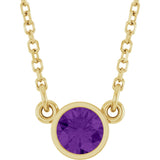 14K Yellow Gold Natural Amethyst Solitaire 16" Necklace 