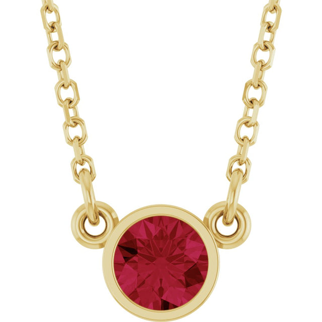 14K Yellow Natural Ruby Solitaire 16" Necklace 