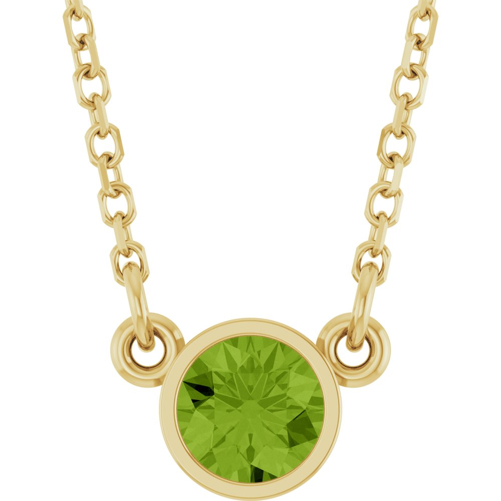 14K Yellow Natural Peridot Solitaire 16" Necklace 