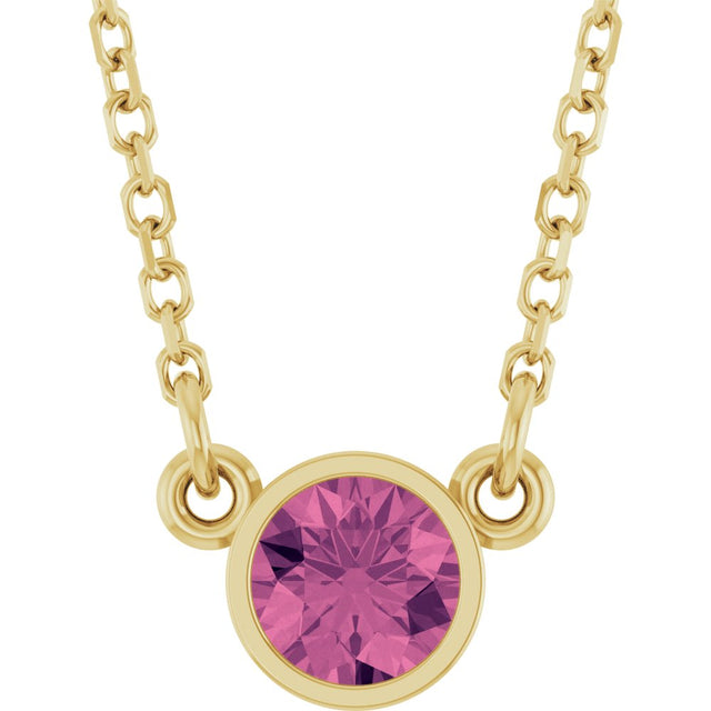 14K Yellow Gold Natural Pink Tourmaline Solitaire 16" Necklace 
