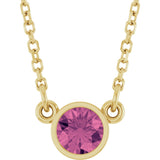 14K Yellow Gold Natural Pink Tourmaline Solitaire 16" Necklace 