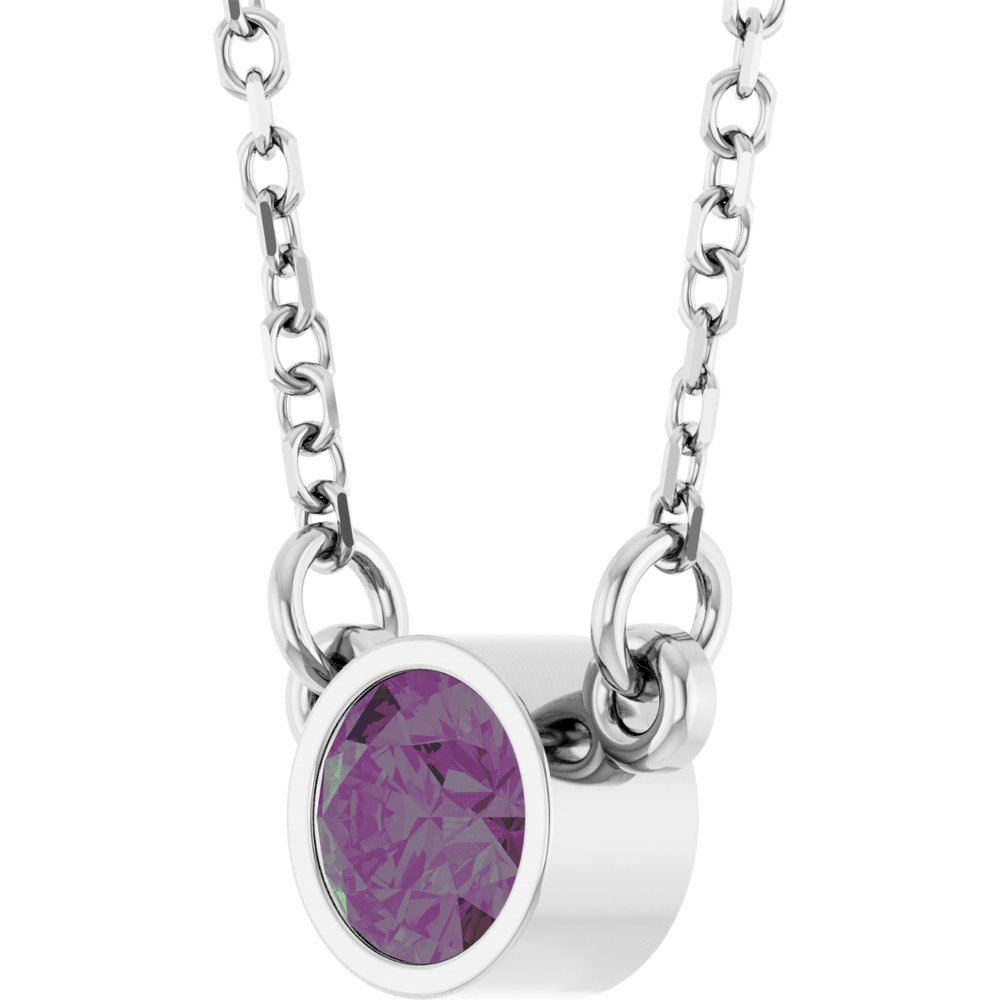 Rhodium-Plated Sterling Silver Imitation Alexandrite Solitaire 16" Necklace 