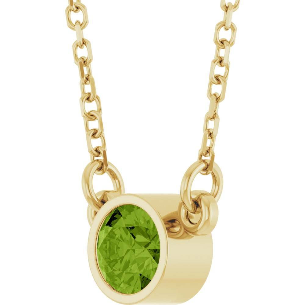 14K Yellow Natural Peridot Solitaire 16" Necklace