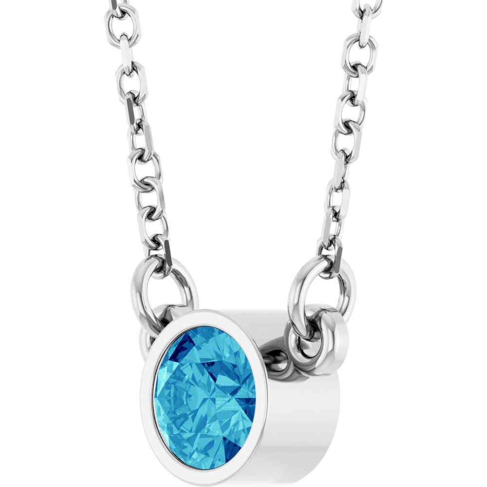 Rhodium-Plated Sterling Silver Imitation Blue Zircon Solitaire 16" Necklace 