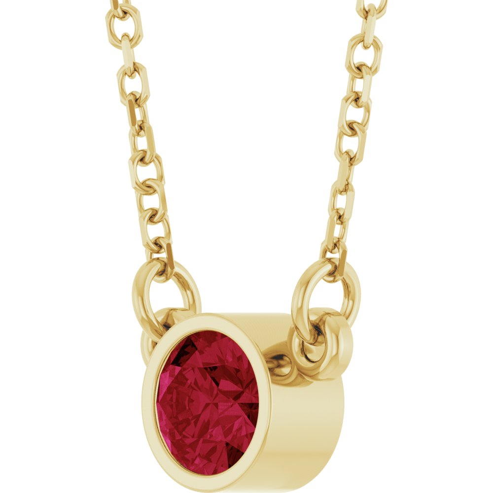 14K Yellow Natural Ruby Solitaire 16" Necklace