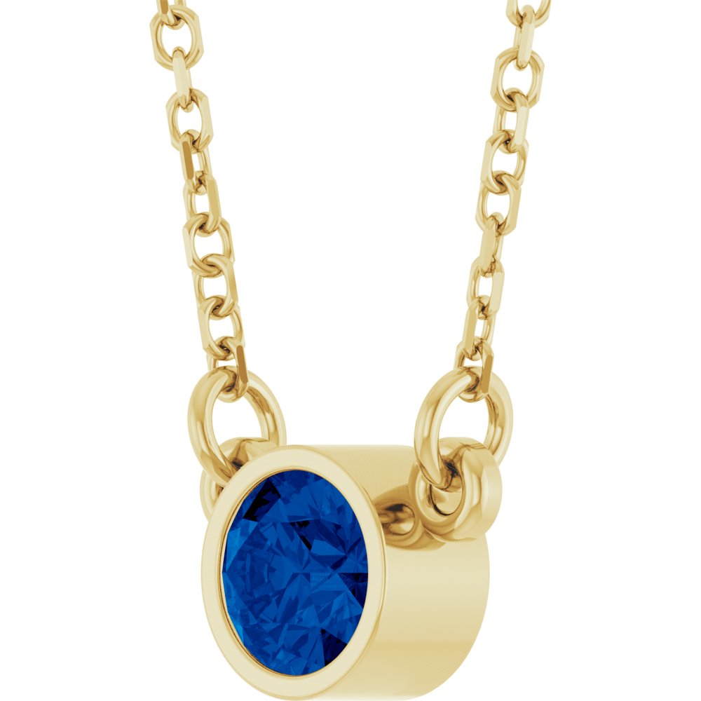 14K Yellow Gold Lab-Grown Blue Sapphire Solitaire 16" Necklace 