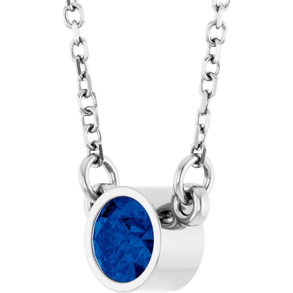 14K White Natural Blue Sapphire Solitaire 16" Necklace