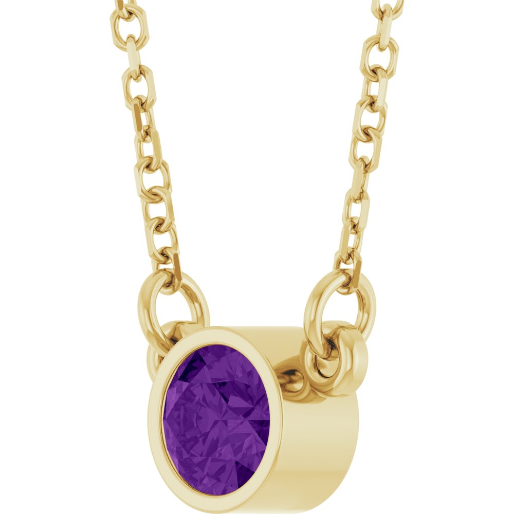 14K Yellow Natural Amethyst Solitaire 16" Necklace